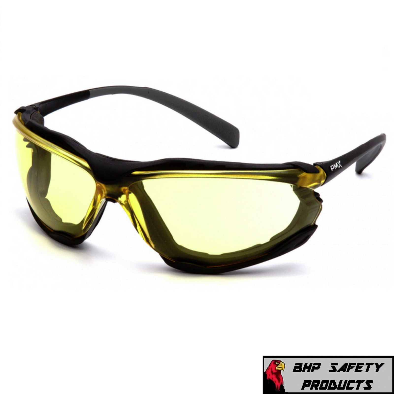 Pyramex Proximity Safety Glasses Foam Padded Black Frame Amber Anti-Fog Lens