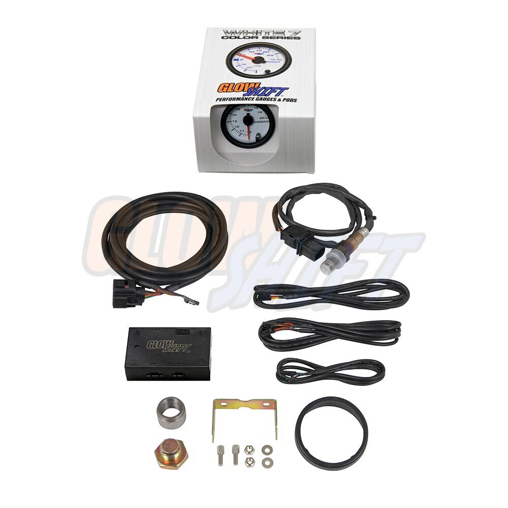 GlowShift White 7 Color Analog Wideband Air/Fuel Ratio AFR Gauge w Data Logging