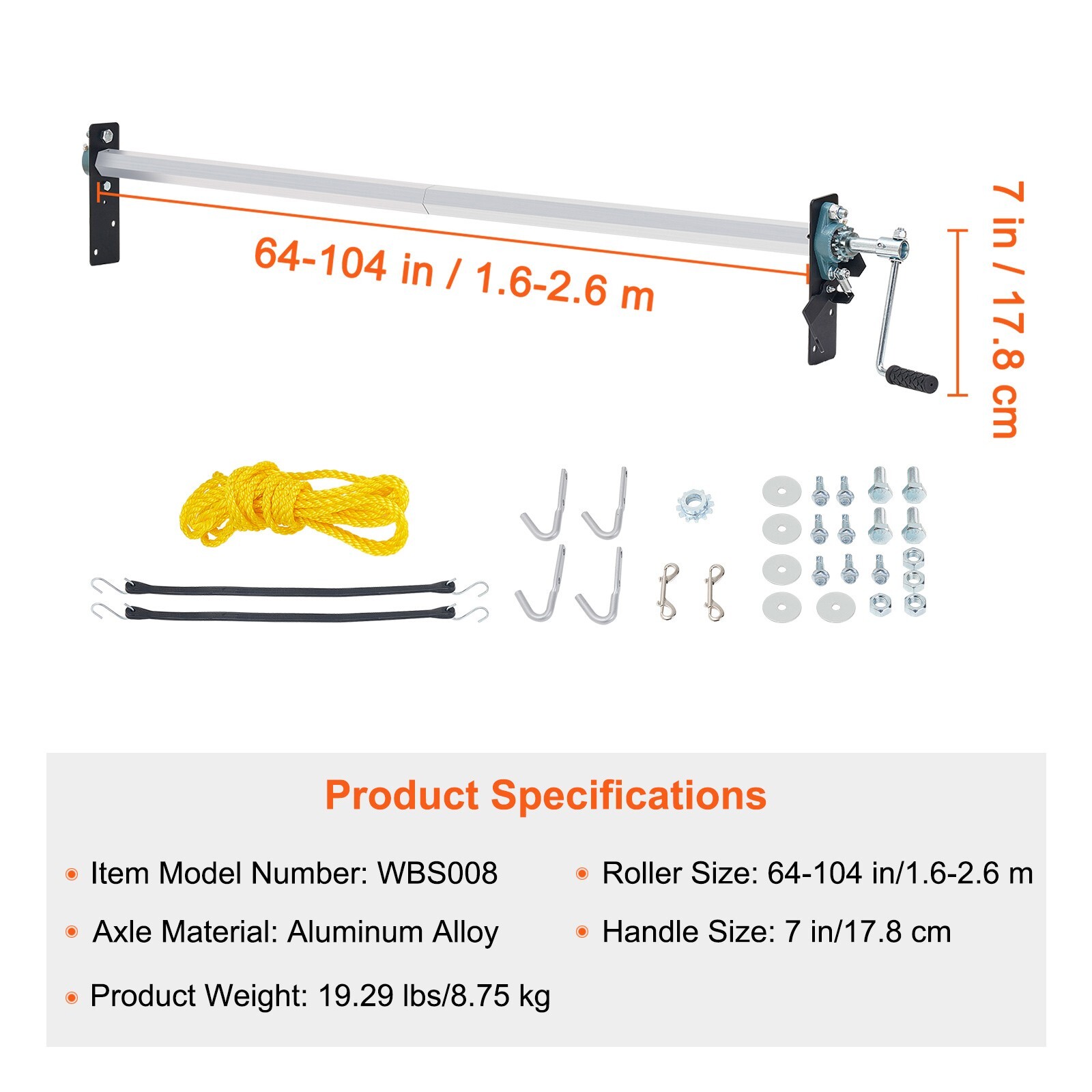 Dump Truck Trailer Hand Crank Manual Pull Tarp Roller Kit 64" to 104" Wide