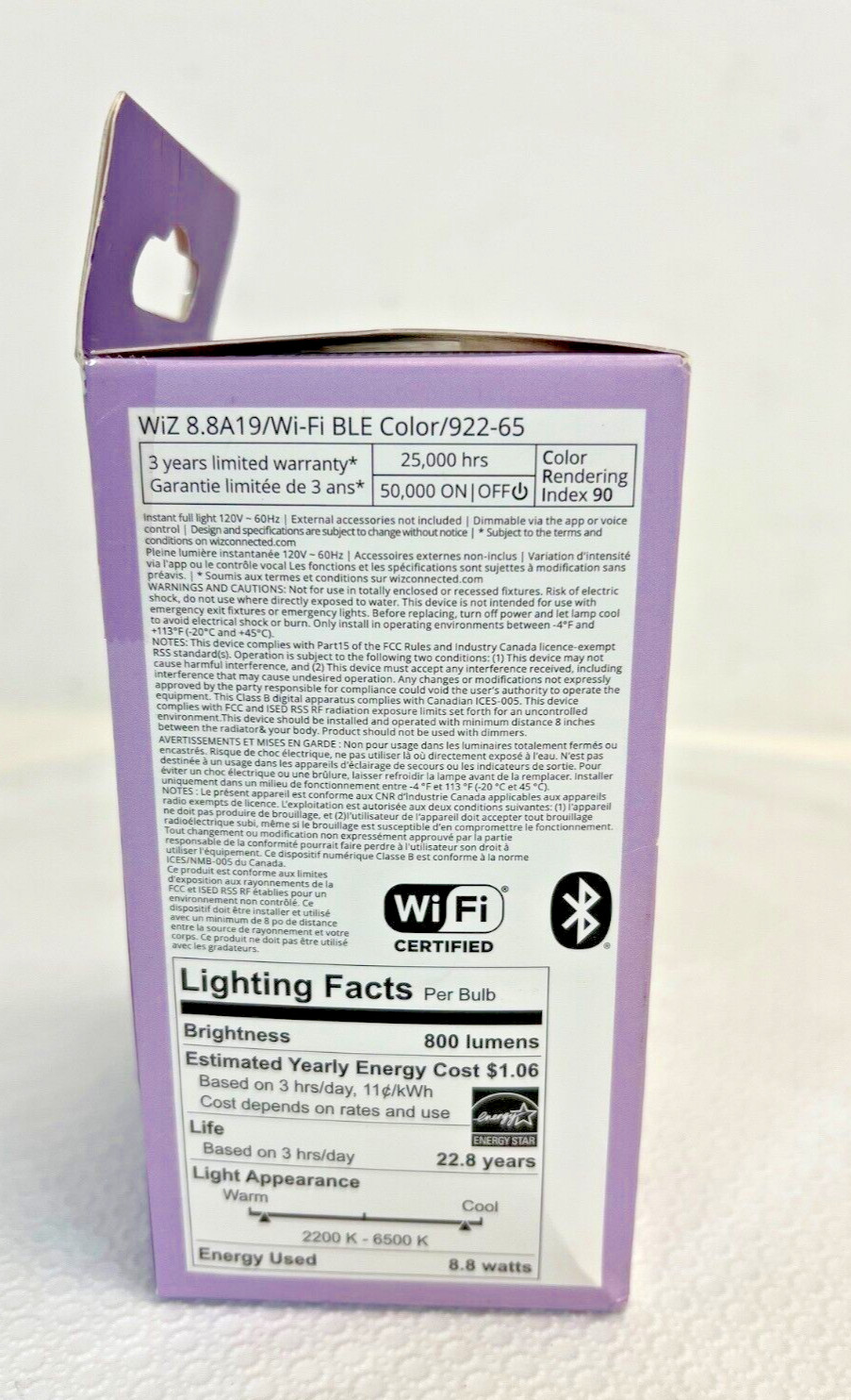 WiZ 603449 A19 White & Color Changing Wi-Fi Smart LED Light Bulbs-E26 -FREE S/H