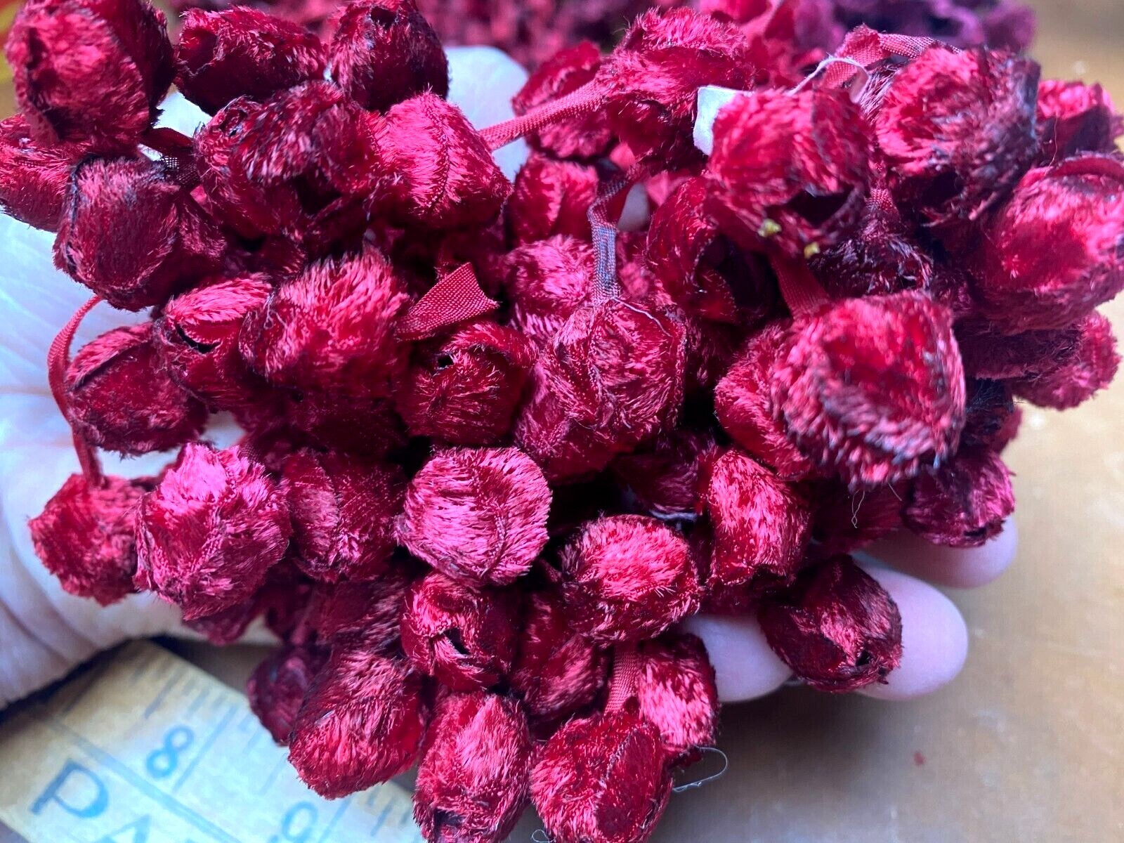 vintage 1940s velvet cherrie red berries hand wrapped 1 bundle made in Japan