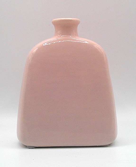 Pale Blush Pink Hand Painted Ceramic Bottle Vase w/Green Stylized Dandelions