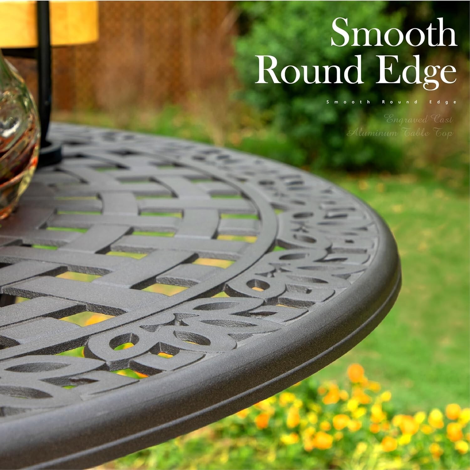 Round Patio Dining Tables for 6 Person Outdoor Aluminum Table w/ Umbrella Hole