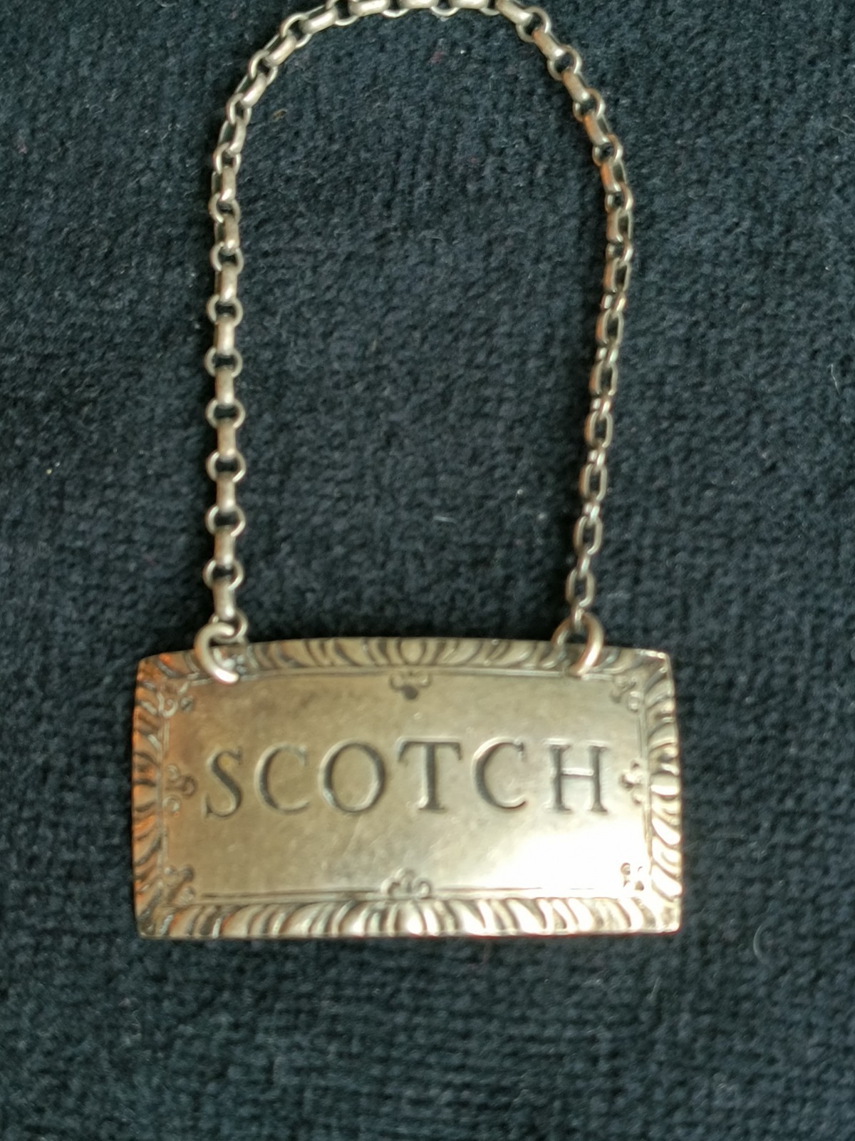 VTG Sterling Silver 925 SCOTCH Williamsburg Liquor Decanter Label Tag STIEFF