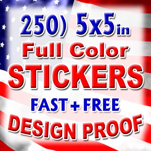 250 5x5 Custom Printed Full Color Outdoor Vinyl Car Bumper Sticker Decal Die Cut