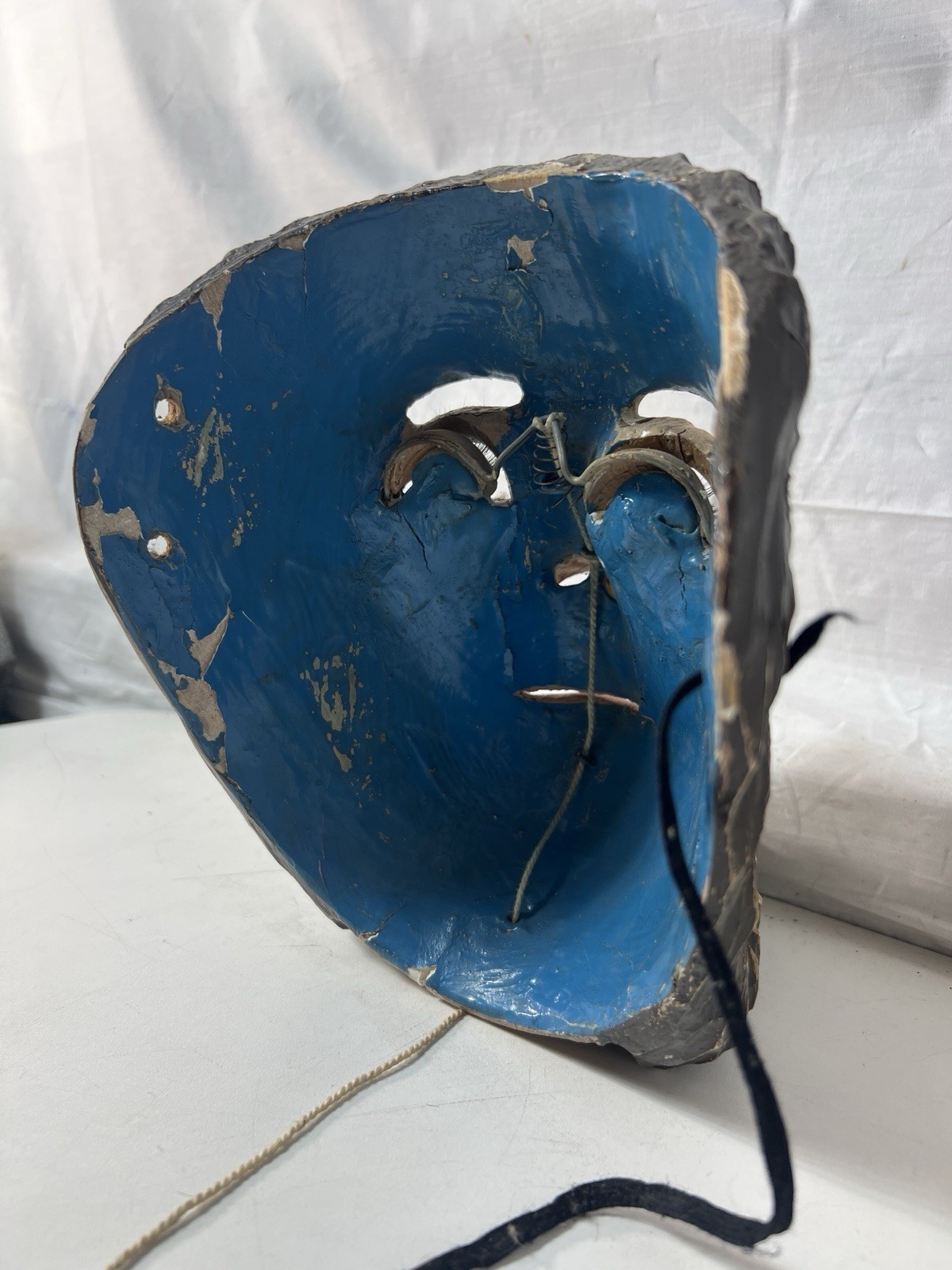 Mexican Folk Art Catrine Dandy Mask w/ Glass Eyes Moving Eyelids Gold Tooth