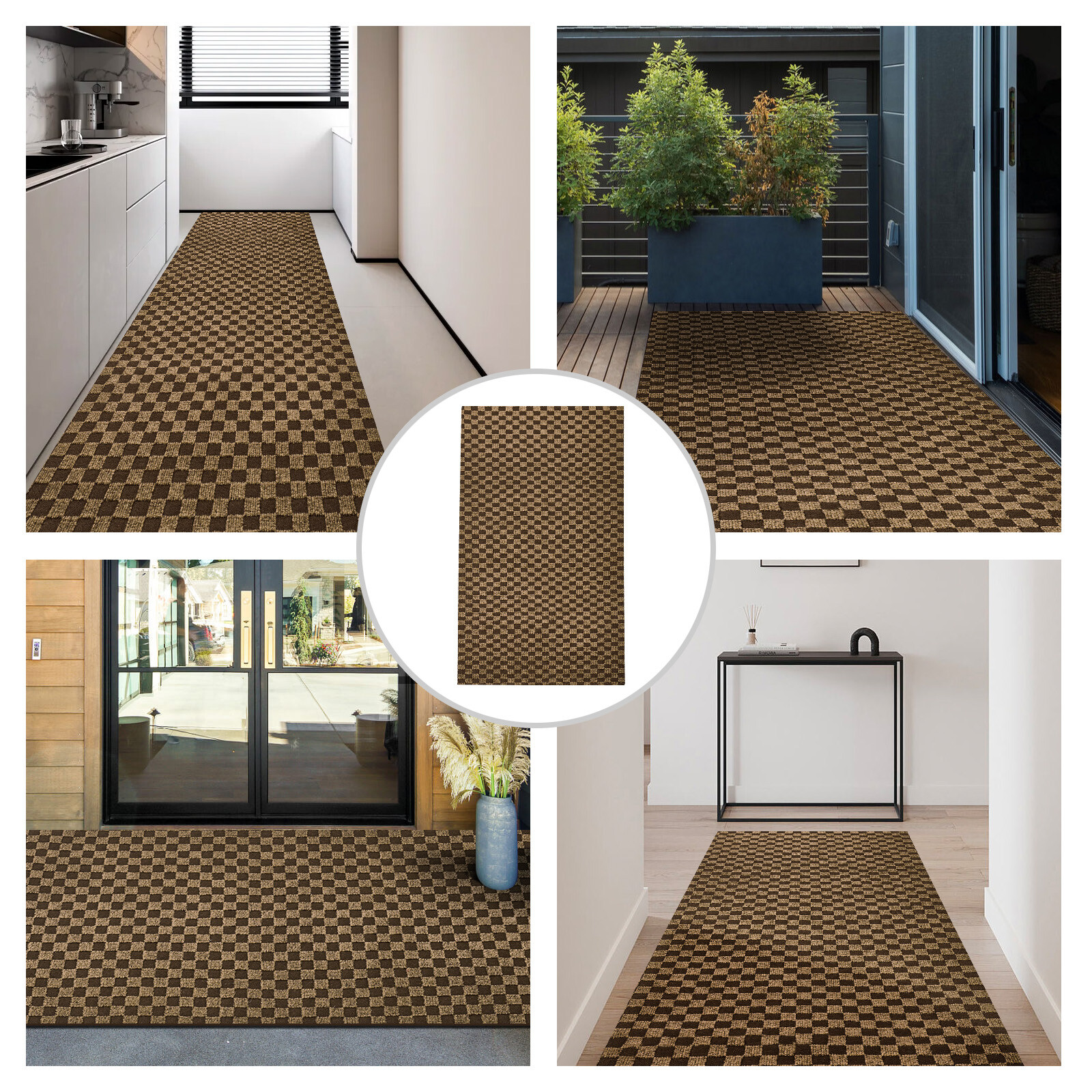 Runner Rug Hallway Non Slip Rubber Back Custom Size as Carpet Doormat Checkered