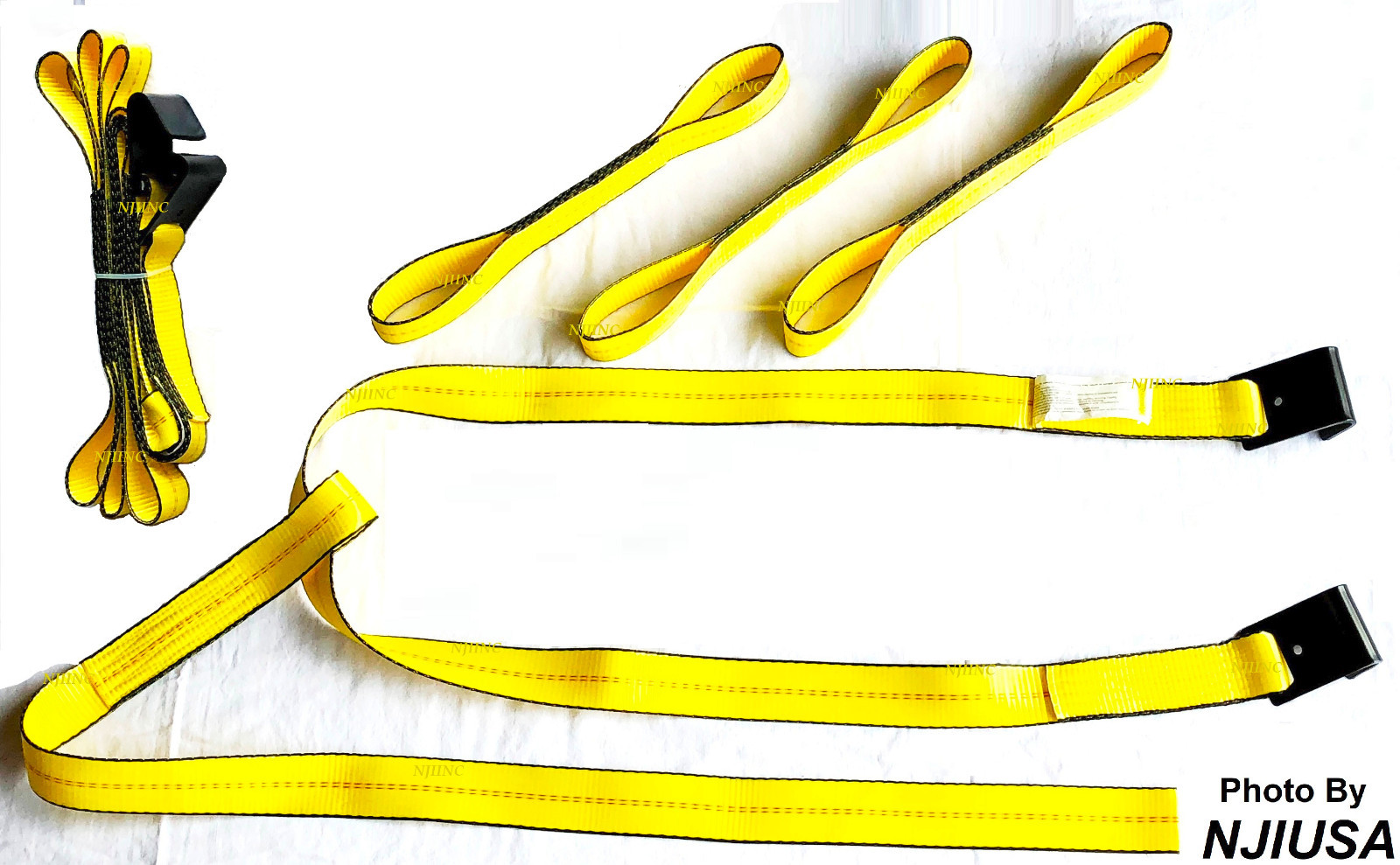 Set of 2 Tow Dolly Straps Basket Strap w/ Flat Hook Heavy Duty Yellow Car Tire