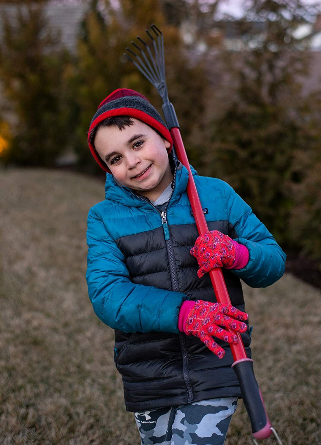 G & F 1823-3 JustForKids Soft Jersey Kids Garden Gloves, 3 Pairs Green/Red/Blue