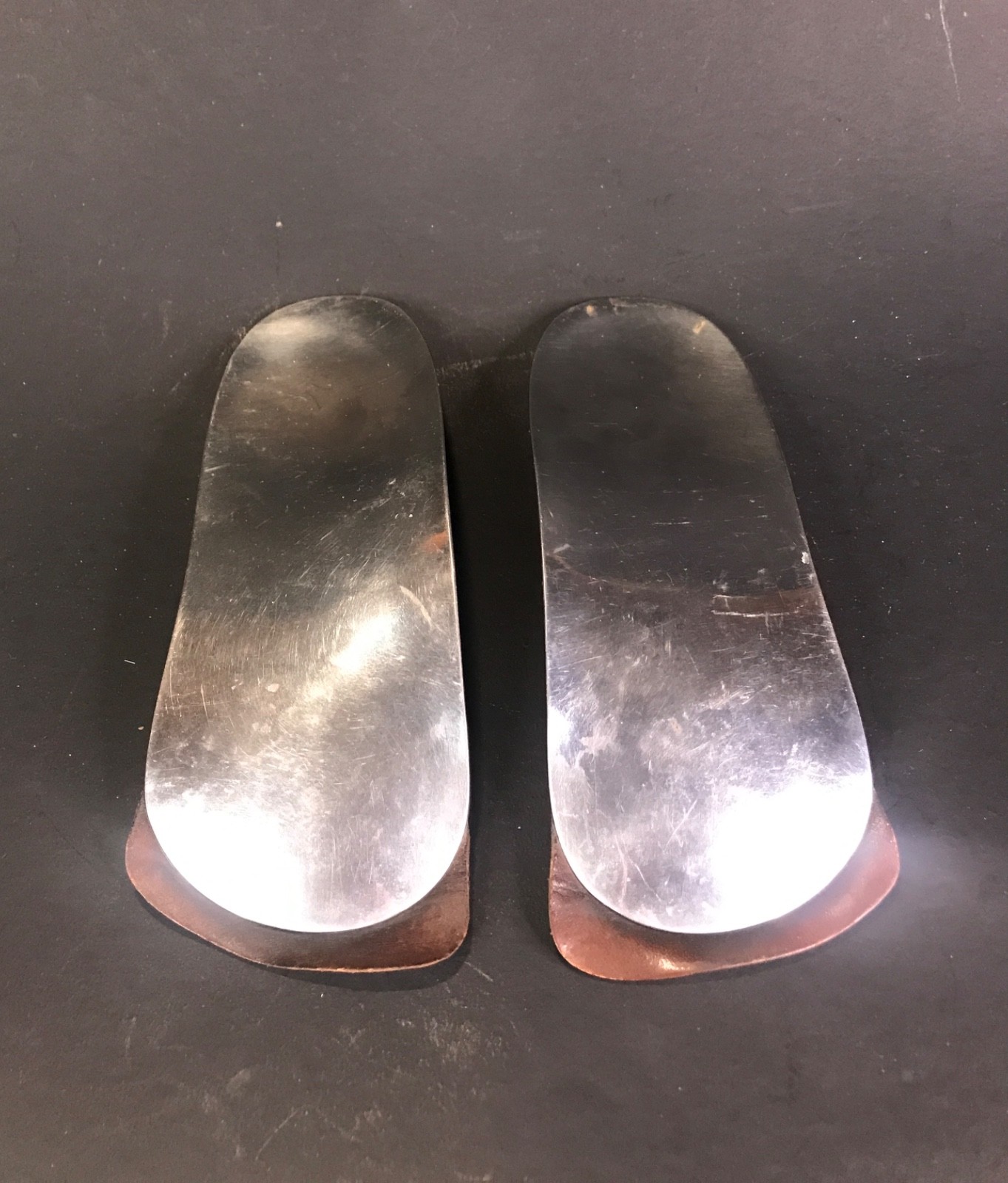 Antique Dr. Scholl's Metal and Leather Flexoid Arch Support Insoles Left & Right