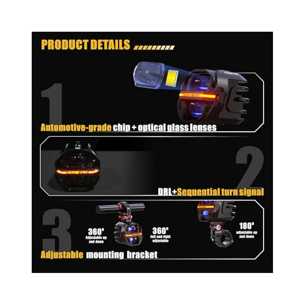 Motorcycle Fog Lights with Multi,Lighting Modes, Strobe, DRL