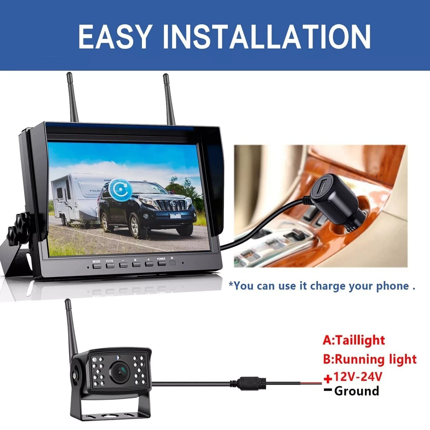 Wireless Truck RV 3x AHD 1080P Backup Camera + 10" QUAD Monitor DVR for Trailer