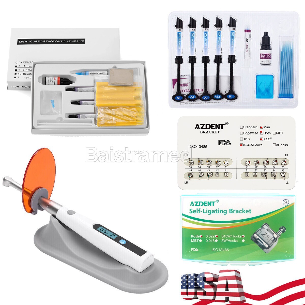 Dental Orthodontic Brackets Braces Mini Roth 022 /Light Cure Resin Adhesive Kit