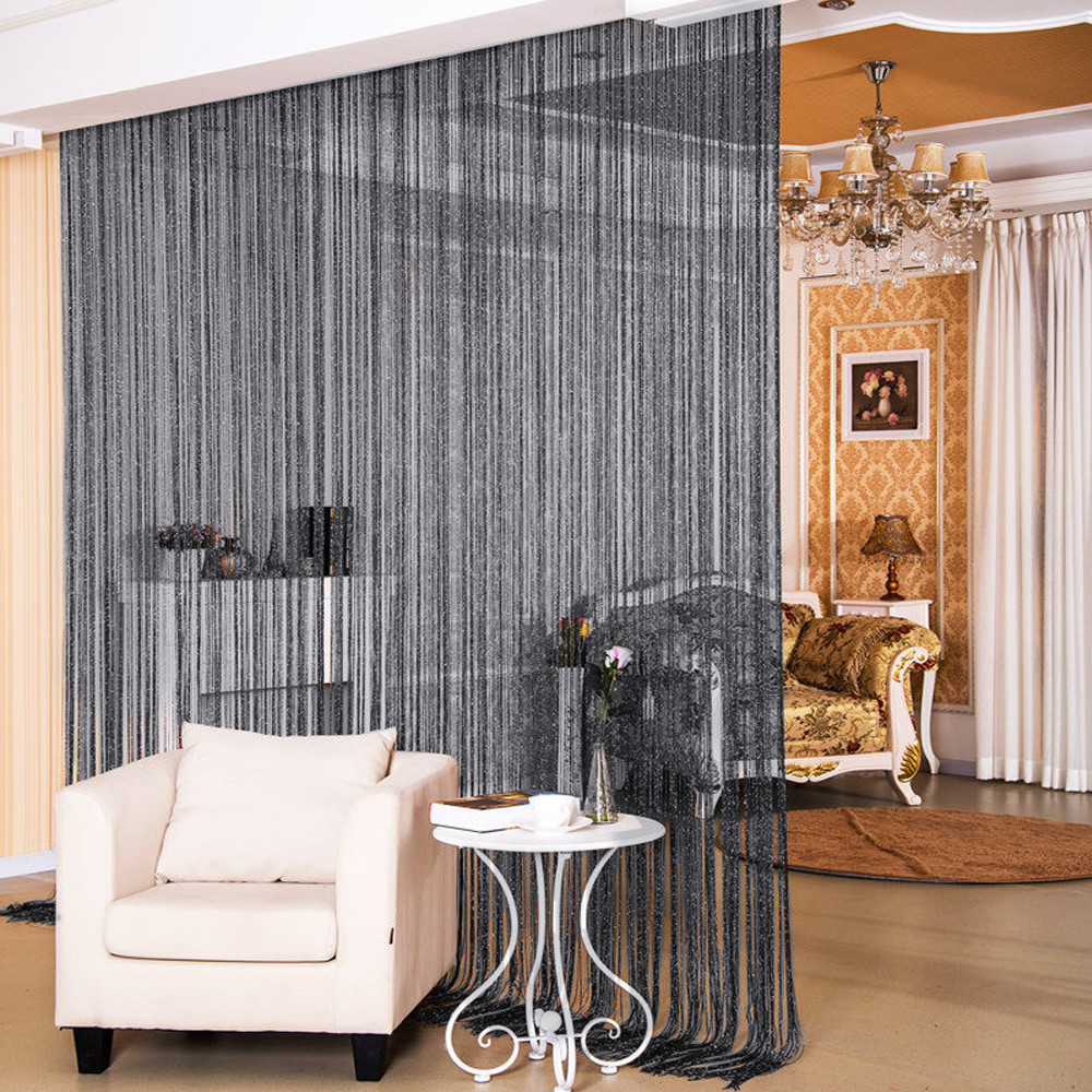 String Door Curtain Bead Silver Ribbon Doorway Room Dividers Window Panel Tassel