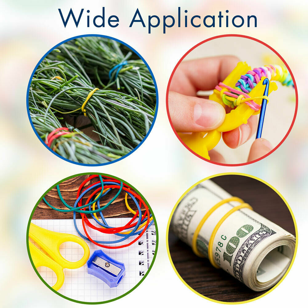 600PCS Large Rubber Bands Heavy Duty Elastic Long Rubber Bands 4 Assorted Colors