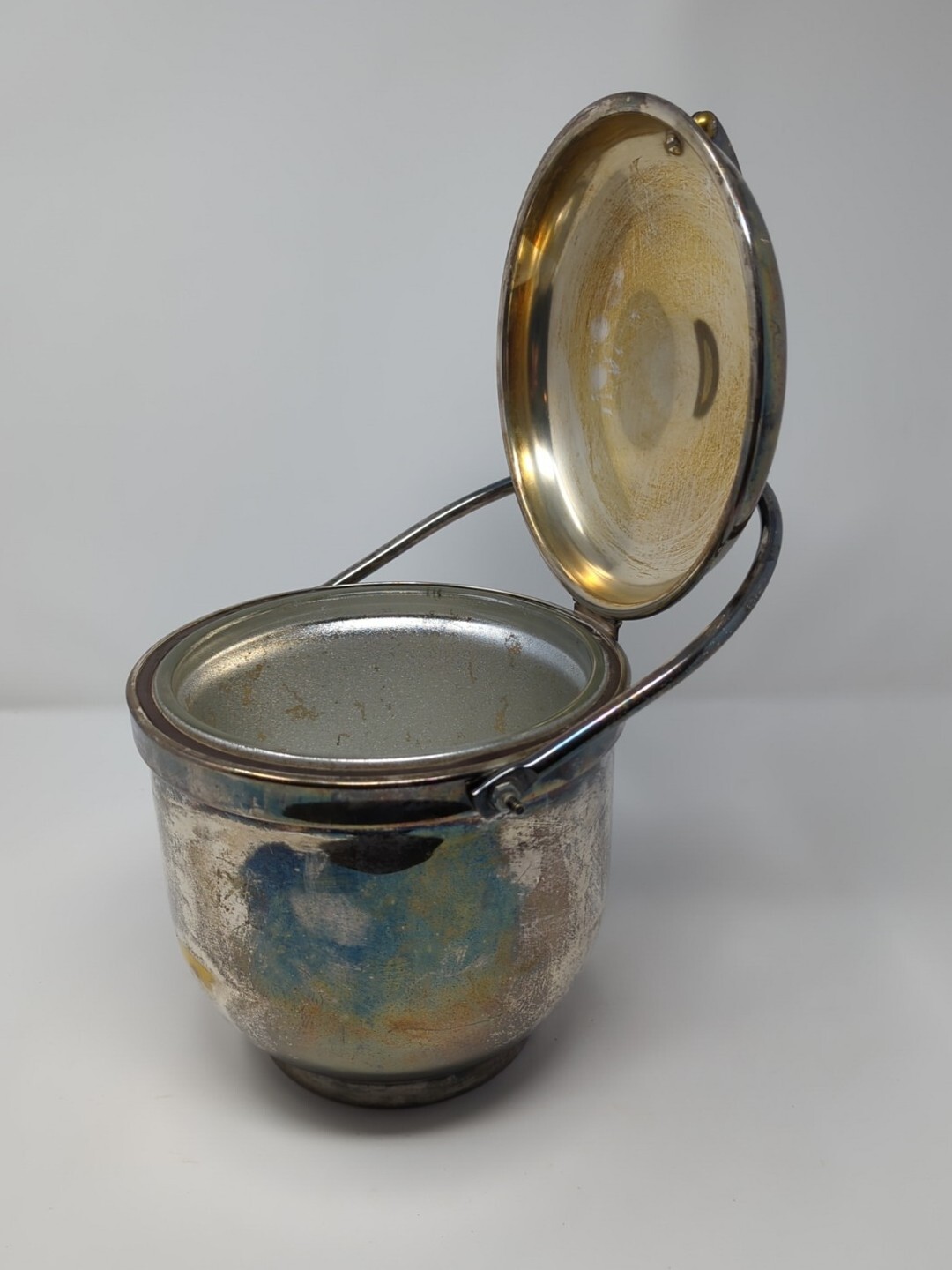 Vintage Silverplate W&S Blackinton Ice Bucket w/ Hinged Lid Glassed Lined #405