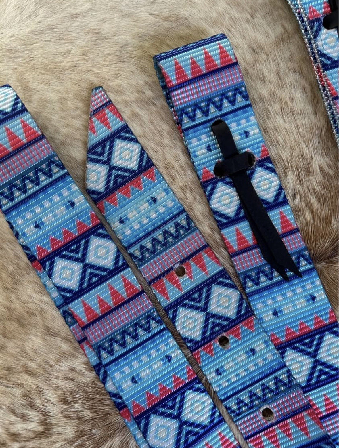 Blue Aztec Design Nylon Western Saddle Cinch Tie Strap & Off Billet SET Tack