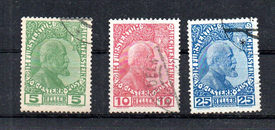 Liechtenstein 1912 set King Johann II stamps (Michel 1/3) nice used