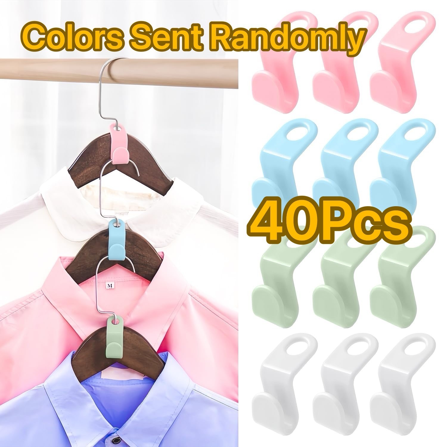 40-Pack Hanger Connector Hooks – Space-Saving Garment Organizer (Random Colors)