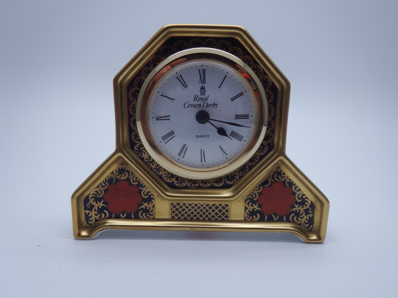 ROYAL CROWN DERBY 1128 SOLID GOLD BAND CLOCK 1ST QUALITY