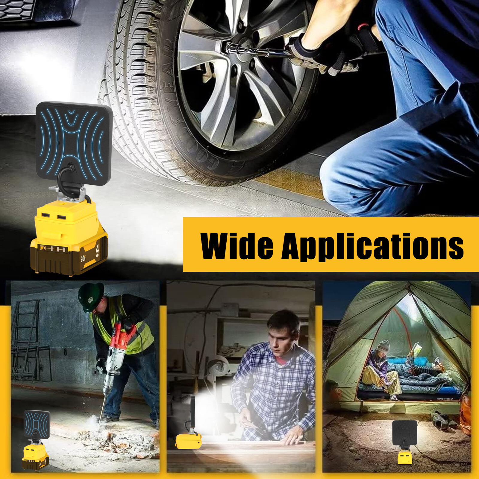 Cordless Led Work Light For Dewalt 20V Battery, Portable Flood Light Flashlight