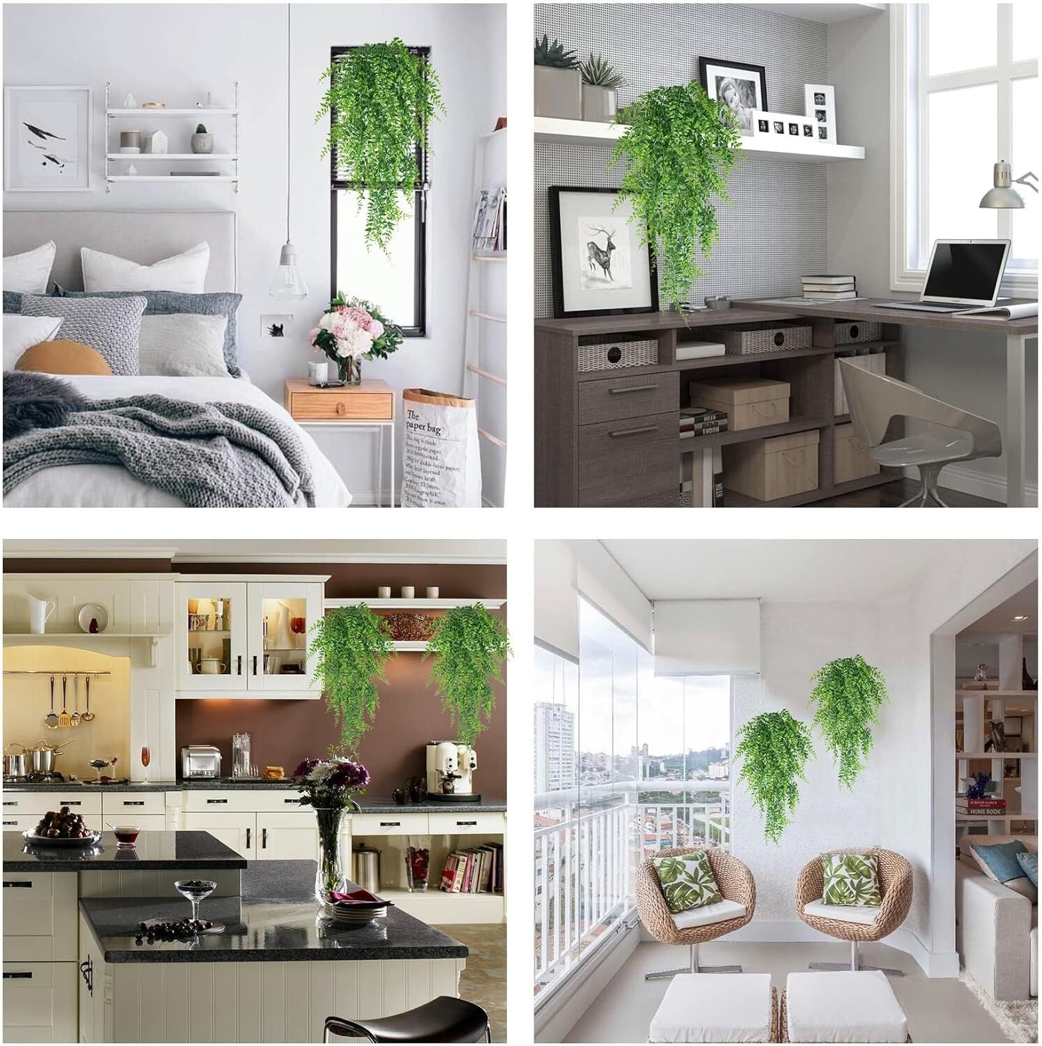 4Pcs Artificial Boston Fern Plant Fake Hanging Trailing Foliage Vine Home Decor