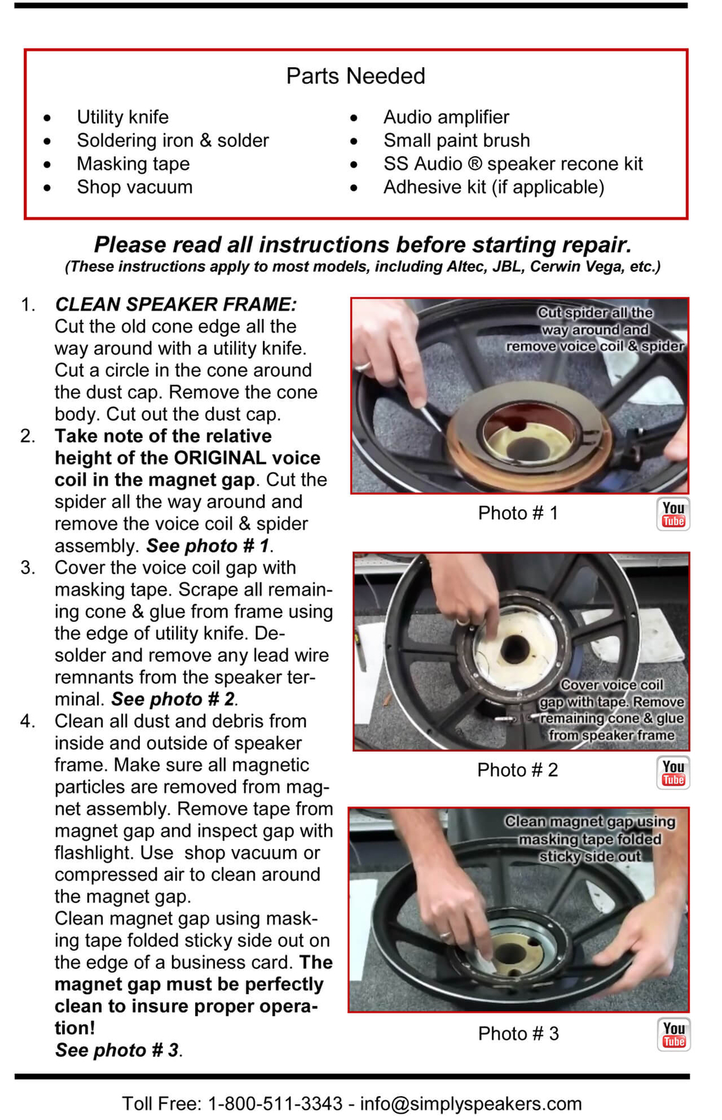 Recone Kit for Cerwin Vega 153EH 15" Woofer 8 Ohms Premium SS Audio Parts