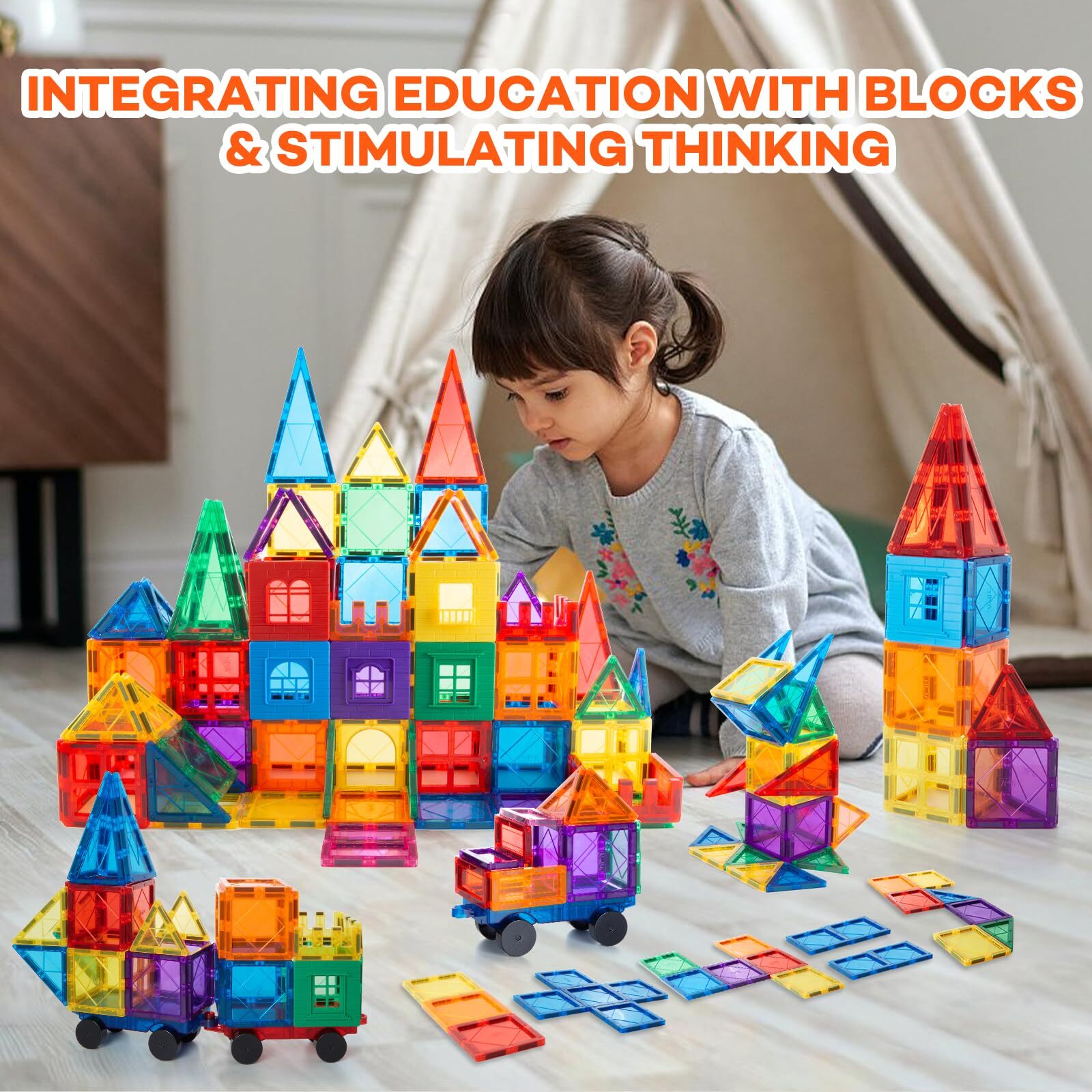 100 Pcs Magna Tiles Clear Colors Magnetic Building Toy Magnet Blocks Kids 3D