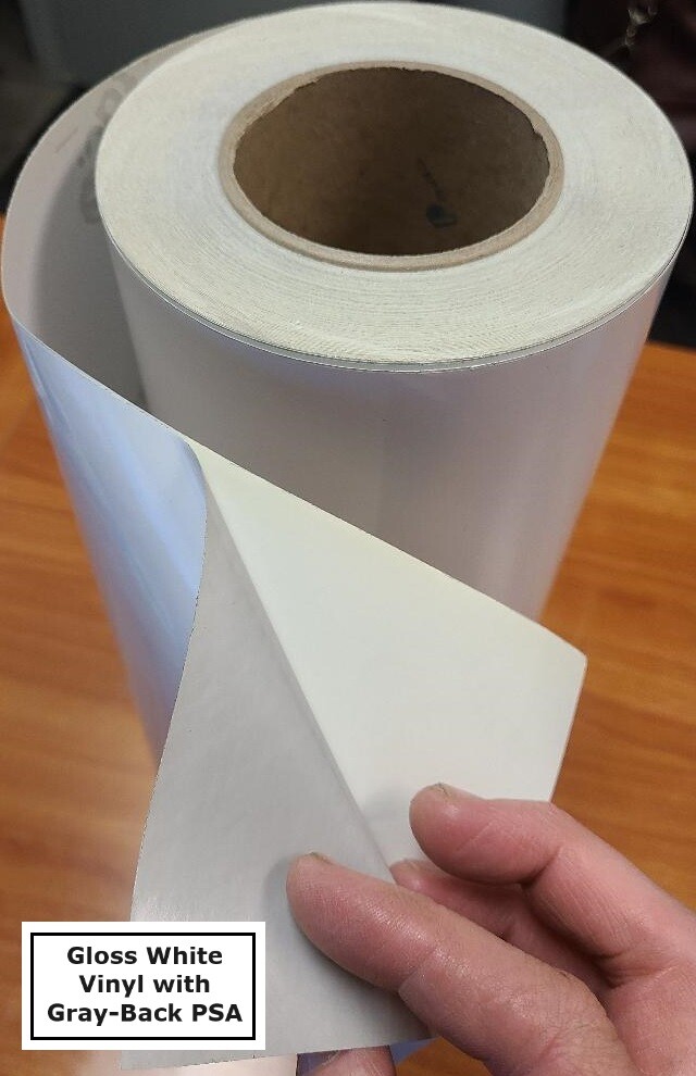 3.4mil Gloss & Matte White Vinyl Decal Sticker Gray-Back Permanent Adhesive