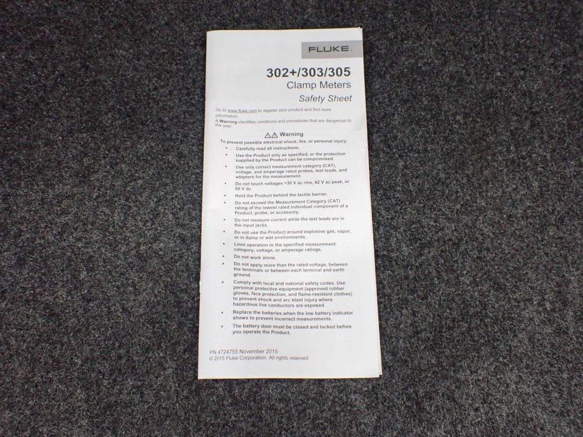 FLUKE 302+ Digital Clamp Meter, 30mm Jaw, 600 VAC/DC, 400A