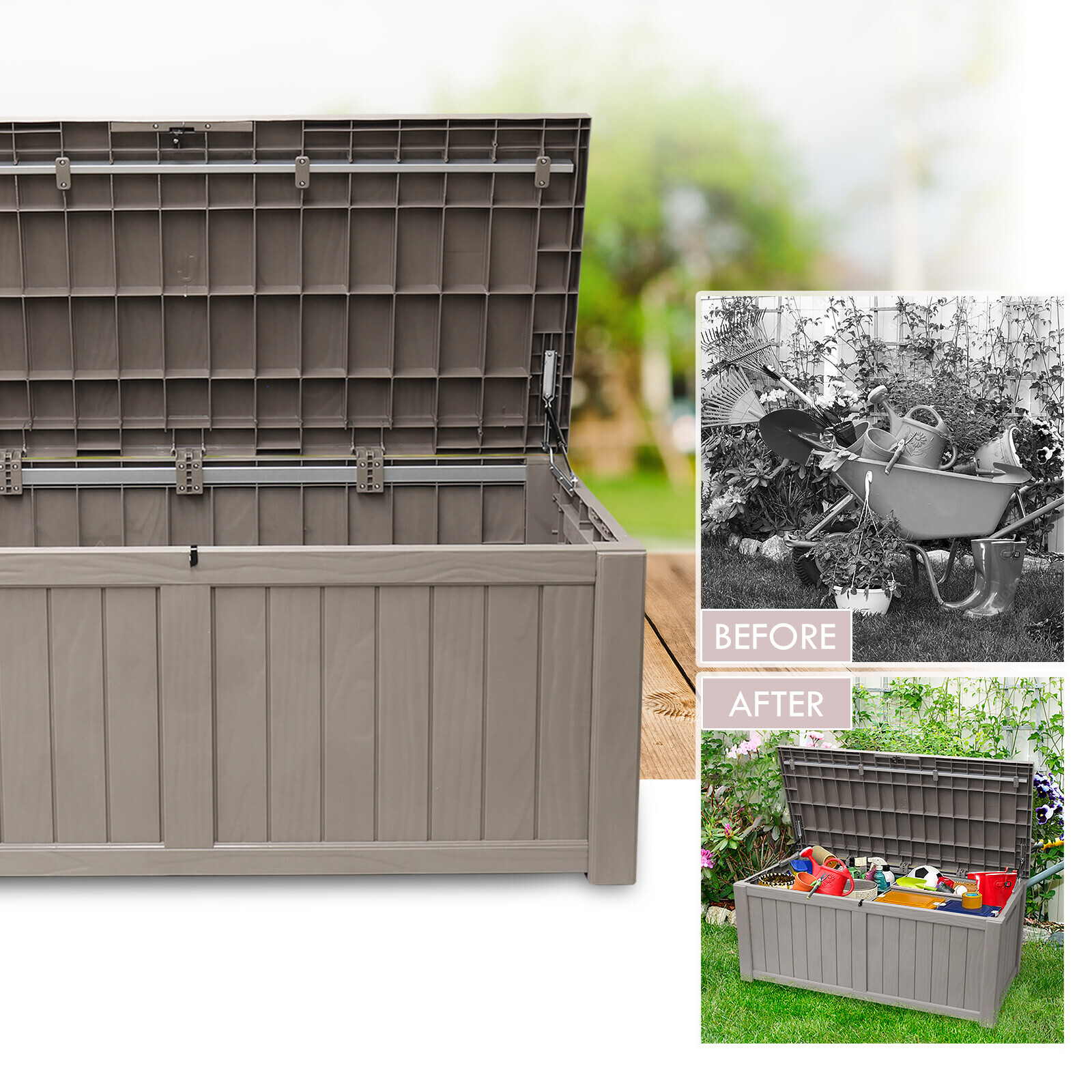 120 Gallon Deck Box Storage Outdoor Patio Chest Organizer Furniture Garden Bench