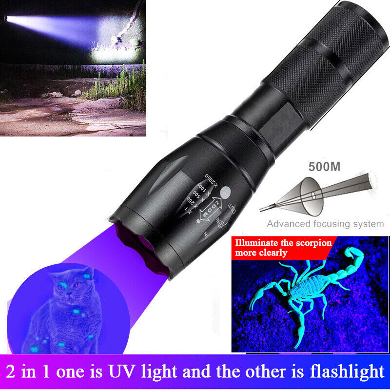 UV Flashlight Black Light Super Bright 120000lm Torch Ultra Violet Lamp LED