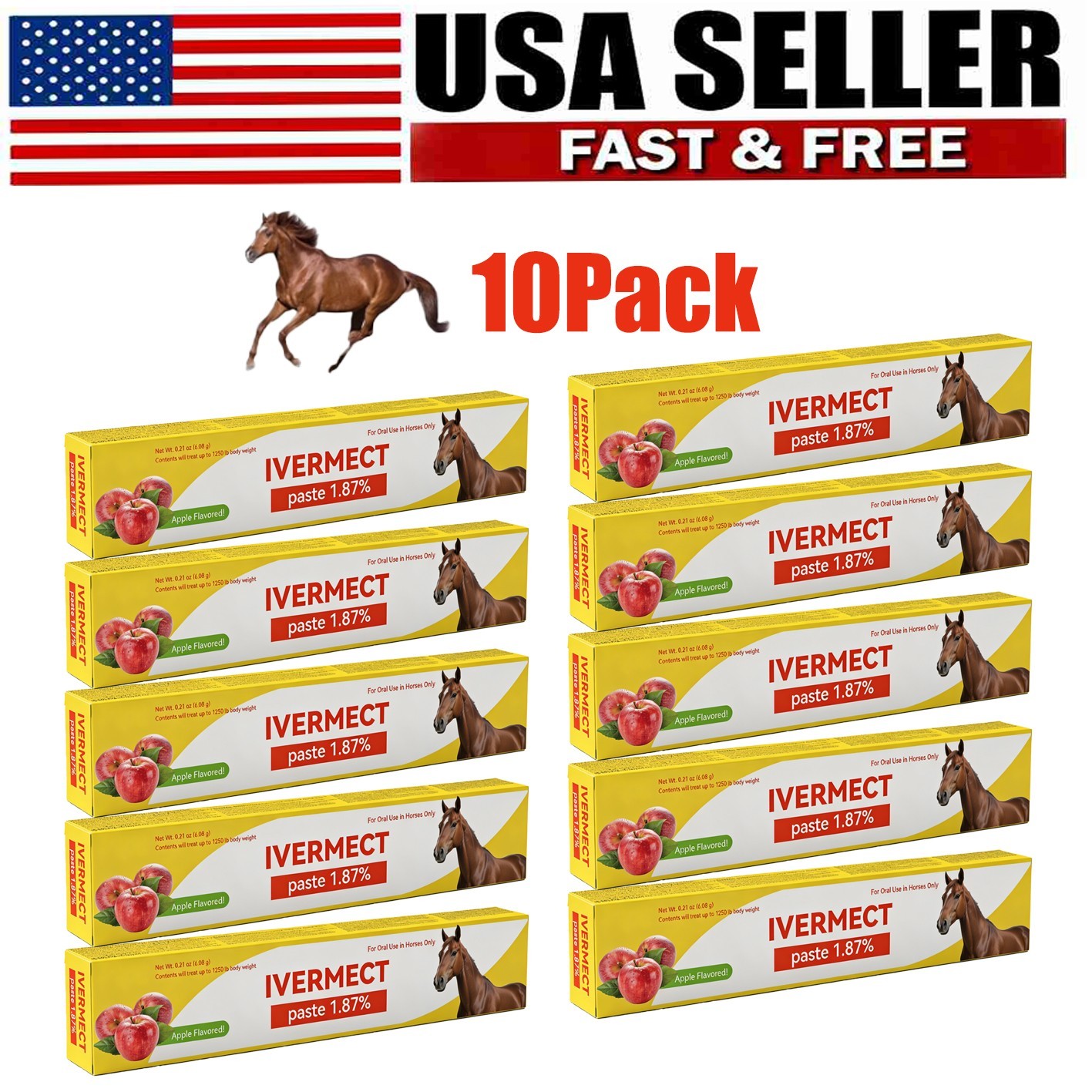（10 Pack）Horse Dewormer Paste Apple Flavor EXP 1/2028 Convenient Operation