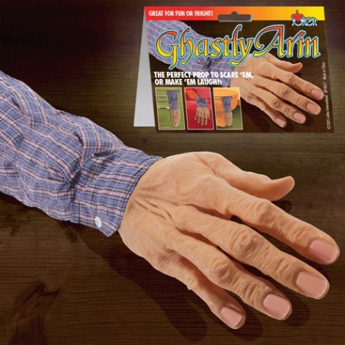 GHASTLY FAKE ARM Sleeve Car Trunk Gag Joke Prank Rubber Old Man Hand Zombie Prop