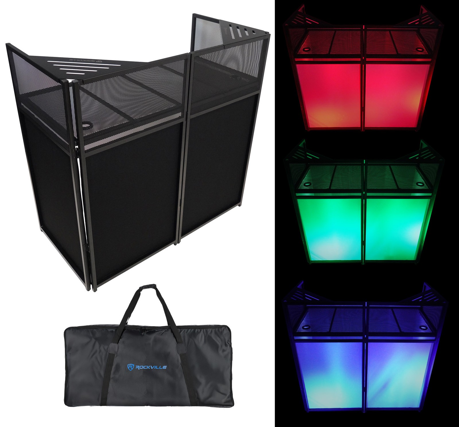 Rockville ROCKBOOTH XL DJ Event Booth Facade w/Built in Table+Travel Bag+Scrims