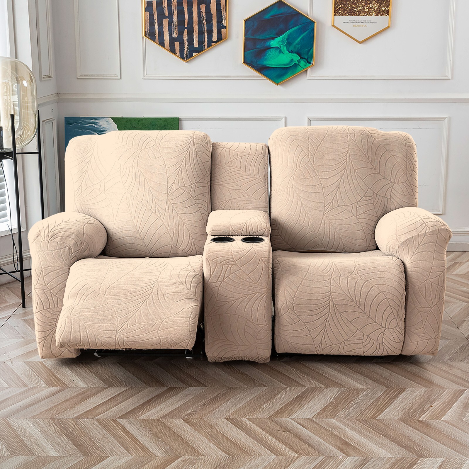 Recliner Loveseat Cover with Middle Console Sofa slipcover, Stretch Reclining