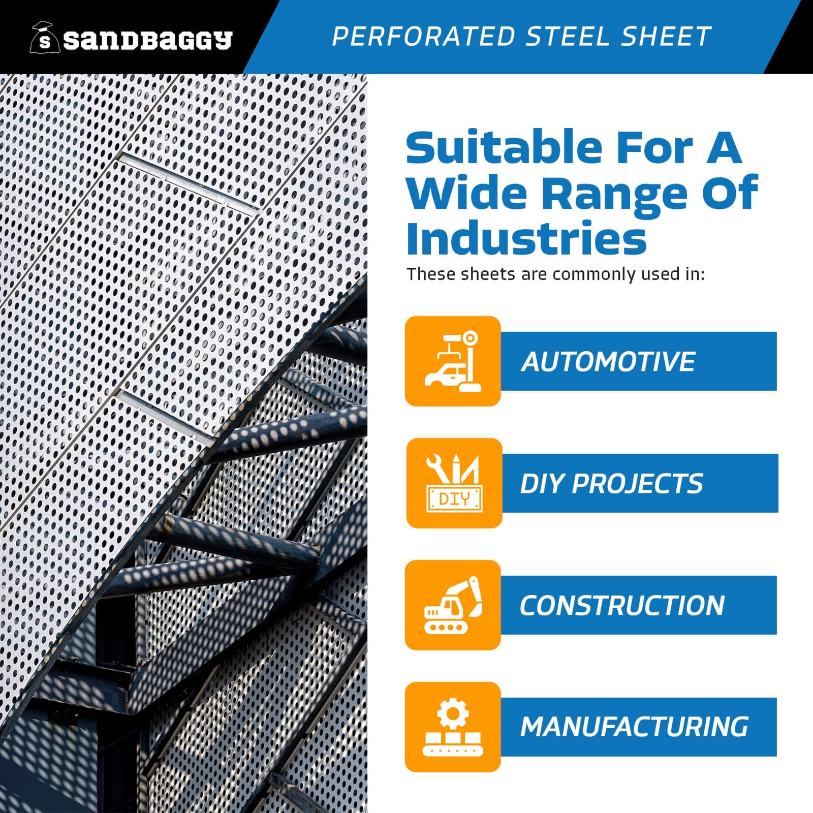 Sandbaggy Perforated Steel Sheet 24" x 24" - Perforated Metal Sheet - 20 Gauge