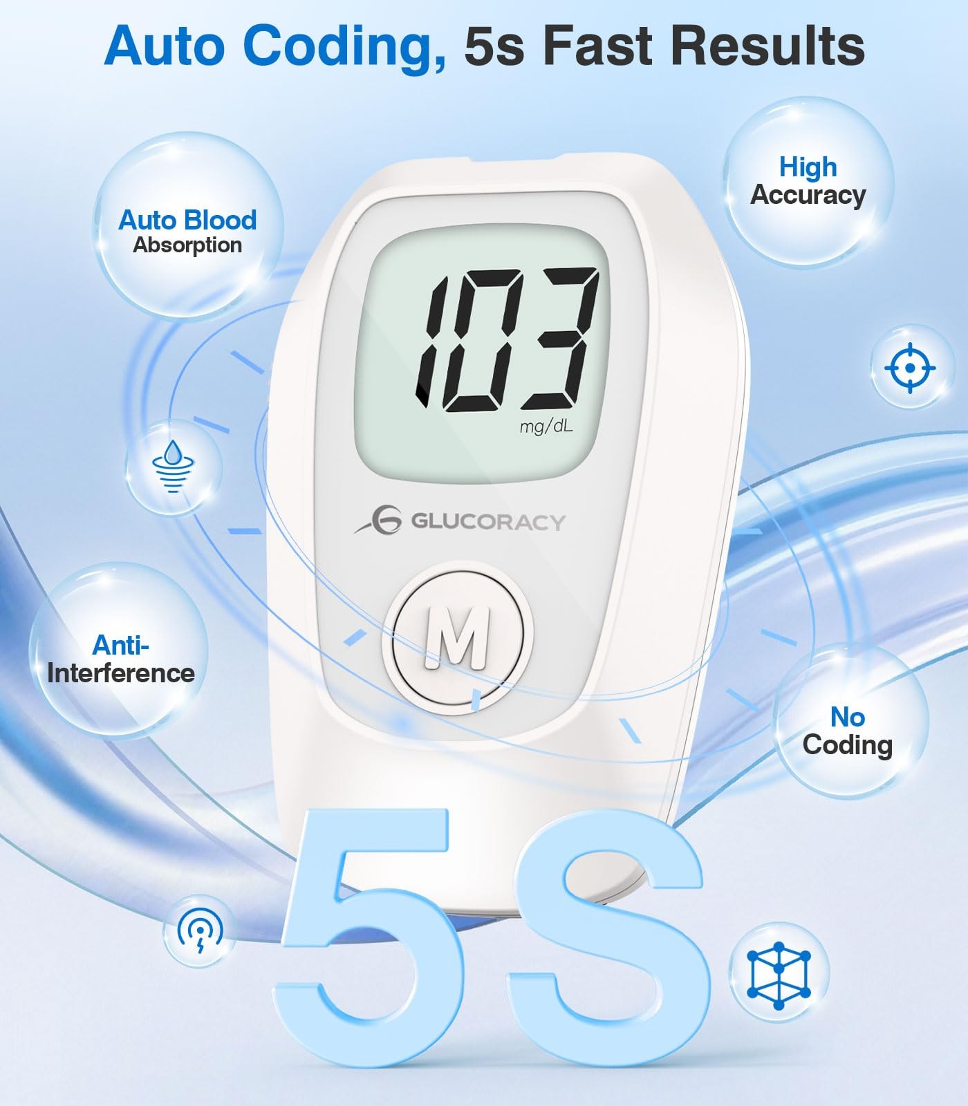 Glucoracy G-425 Glucose Monitor Kit, Blood Sugar with 100 Test Strips