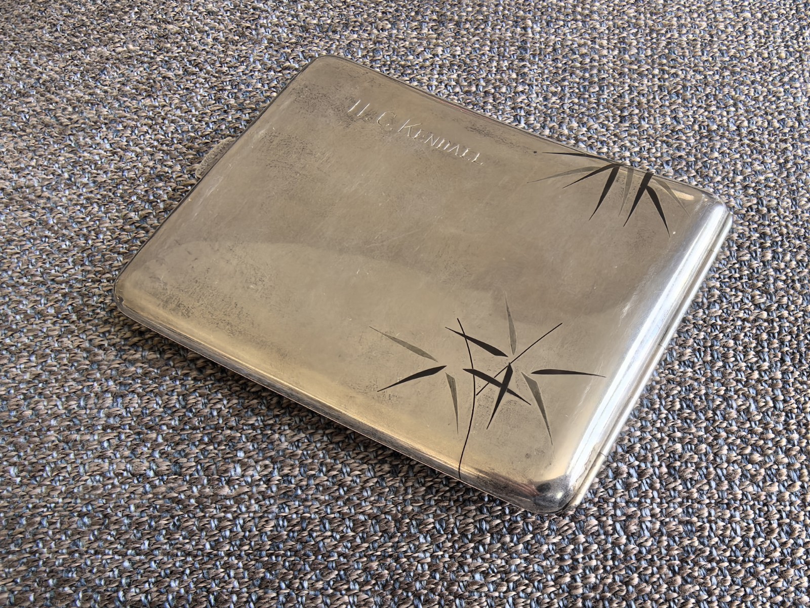 Vintage Japanese K.Uyeda Sterling Silver Cigarette Case with Bamboo Design