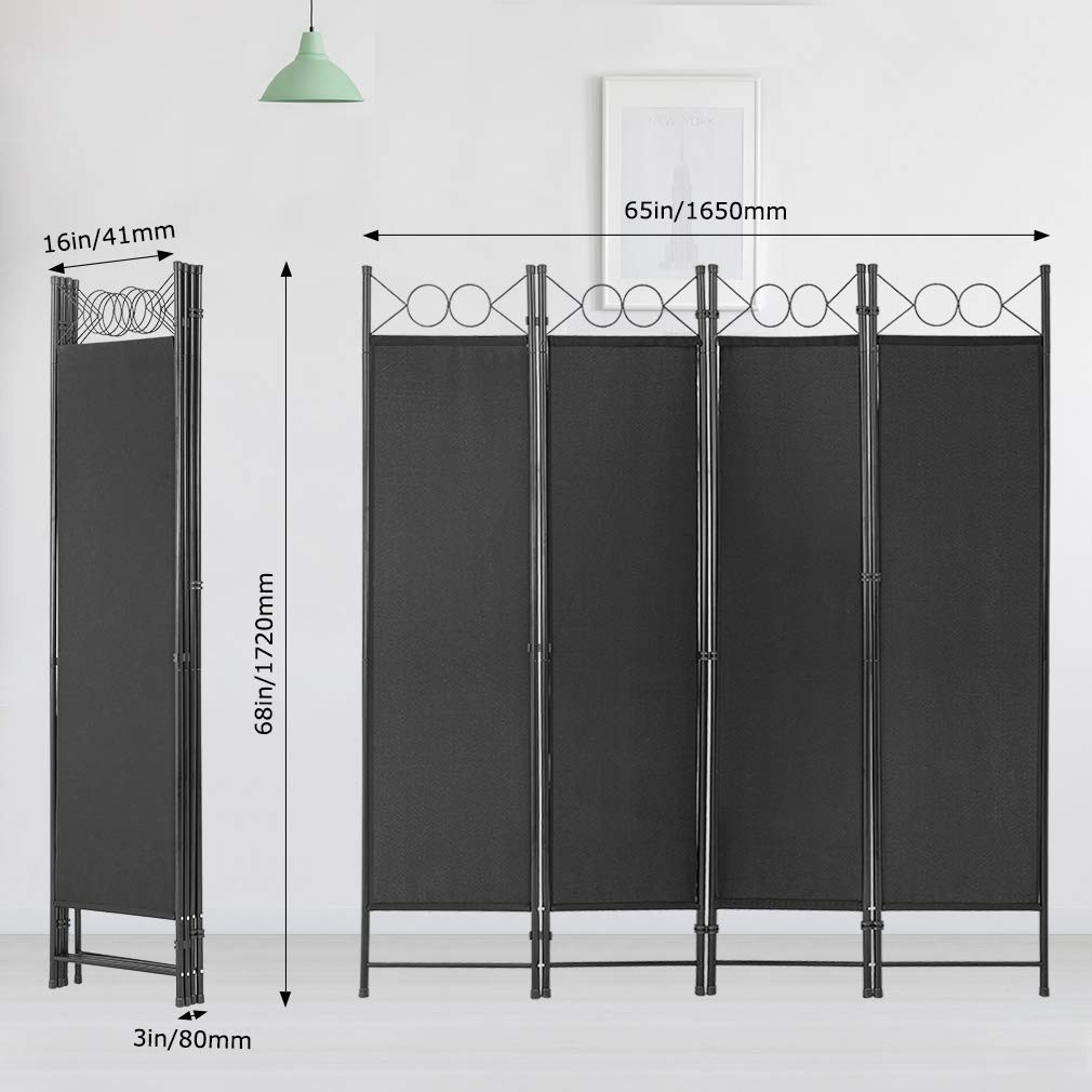 4 Panel Room Divider 6FT Steel Frame Screen Folding Privacy Divider Freestand...