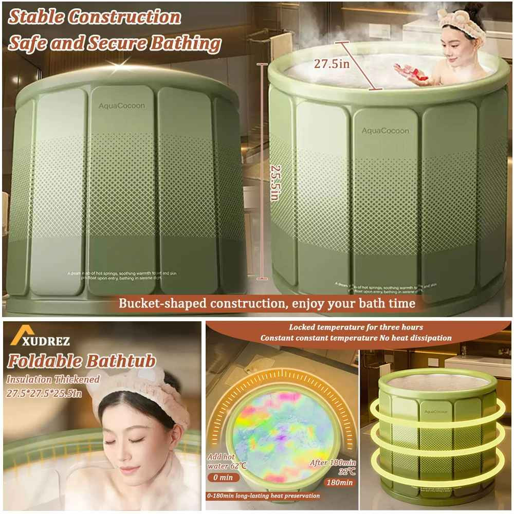 Foldable Portable Bathtub Water Tub Folding Adult Spa Bath Bucket 70x65cm