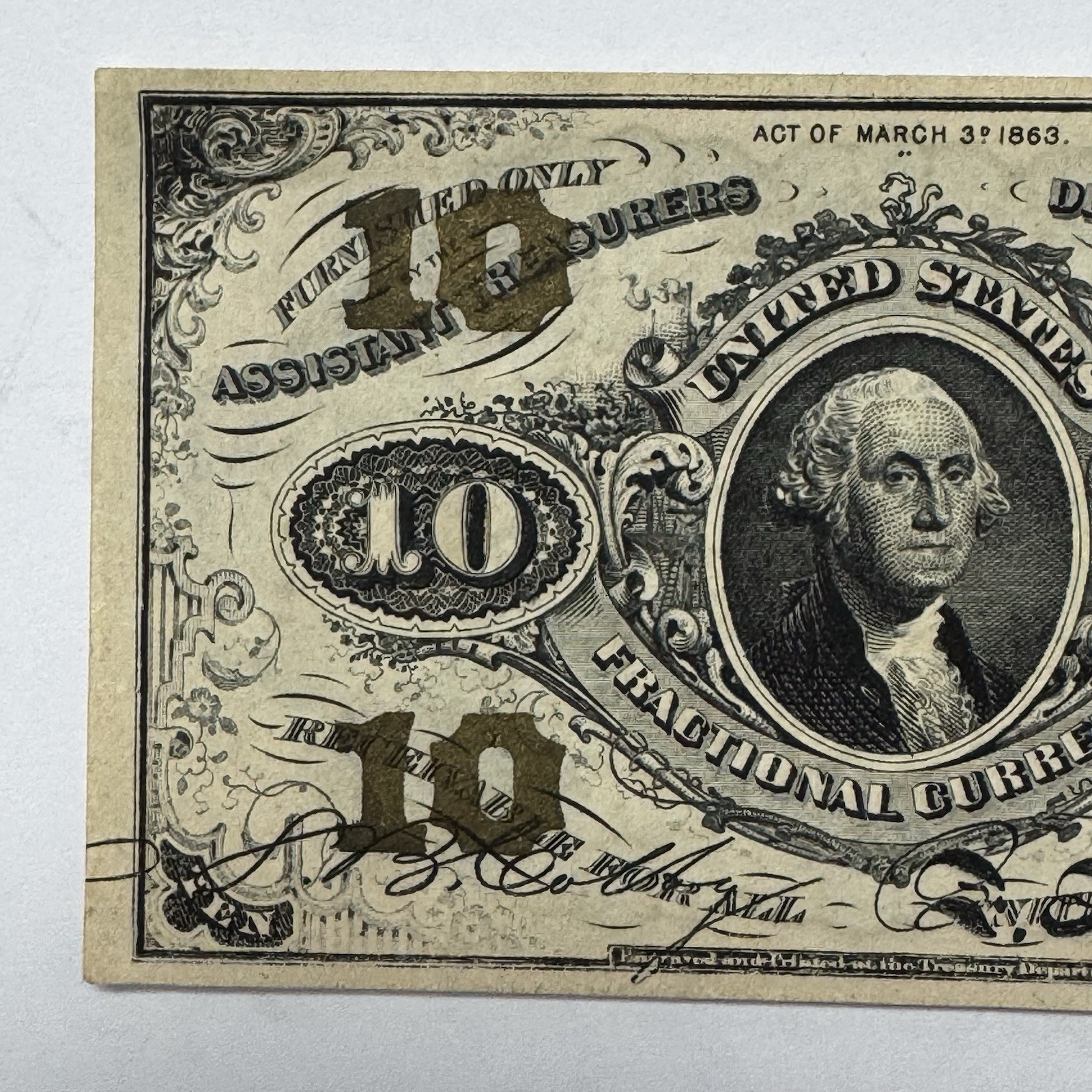 1863 US 10 Cent Fractional Note Washington Civil War