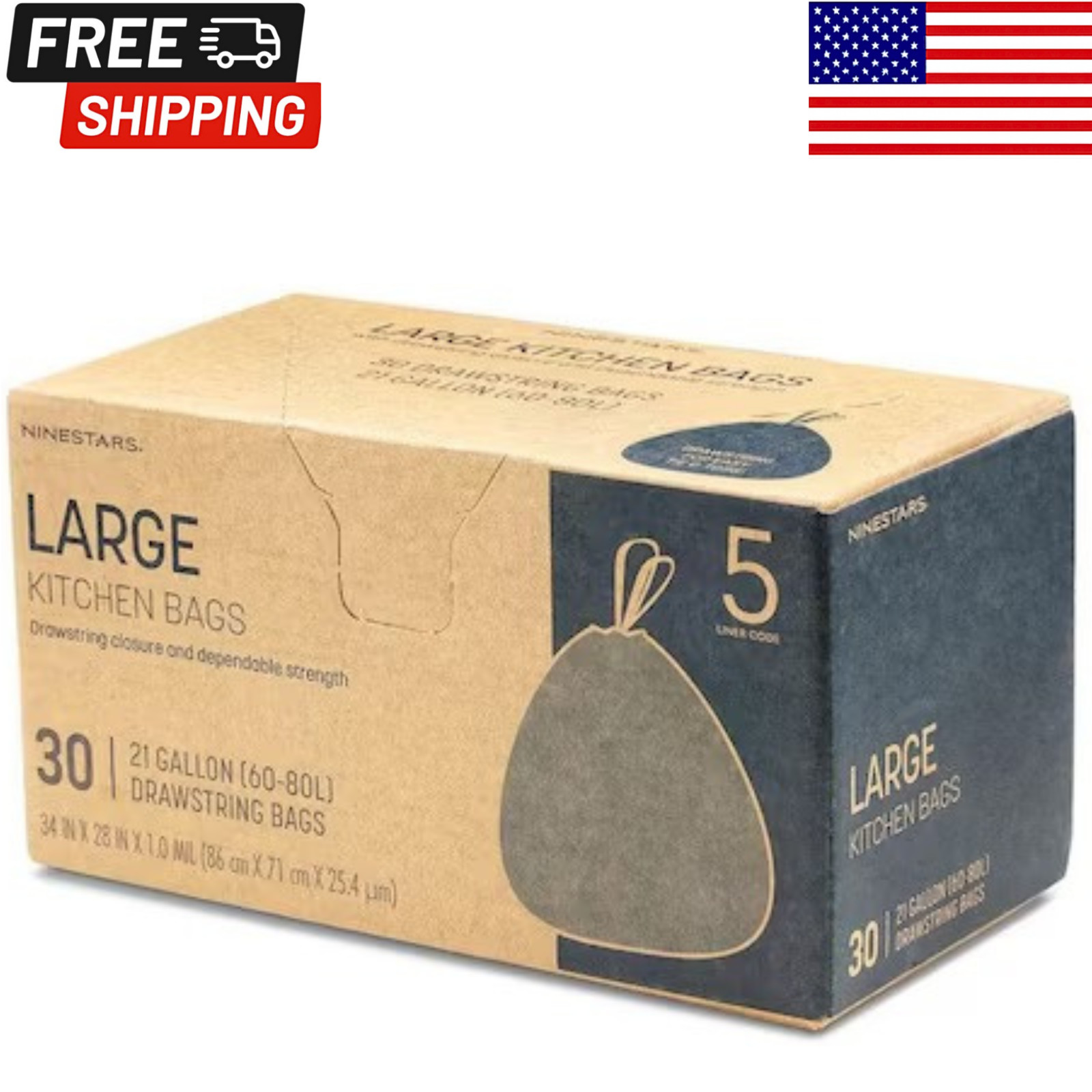 21 Gal Drawstring Garbage Bags 30 Pack Extra-Strong Trash Bags 60-80 L