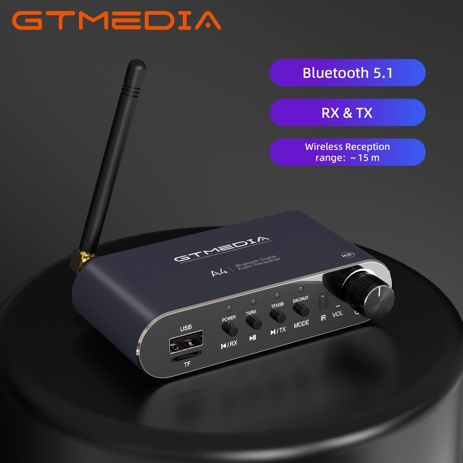 GTMEDIA A4 Hi-Fi Bluetooth v5.1 Audio Receiver COAXIAL OPTICAL Audio Adapter New