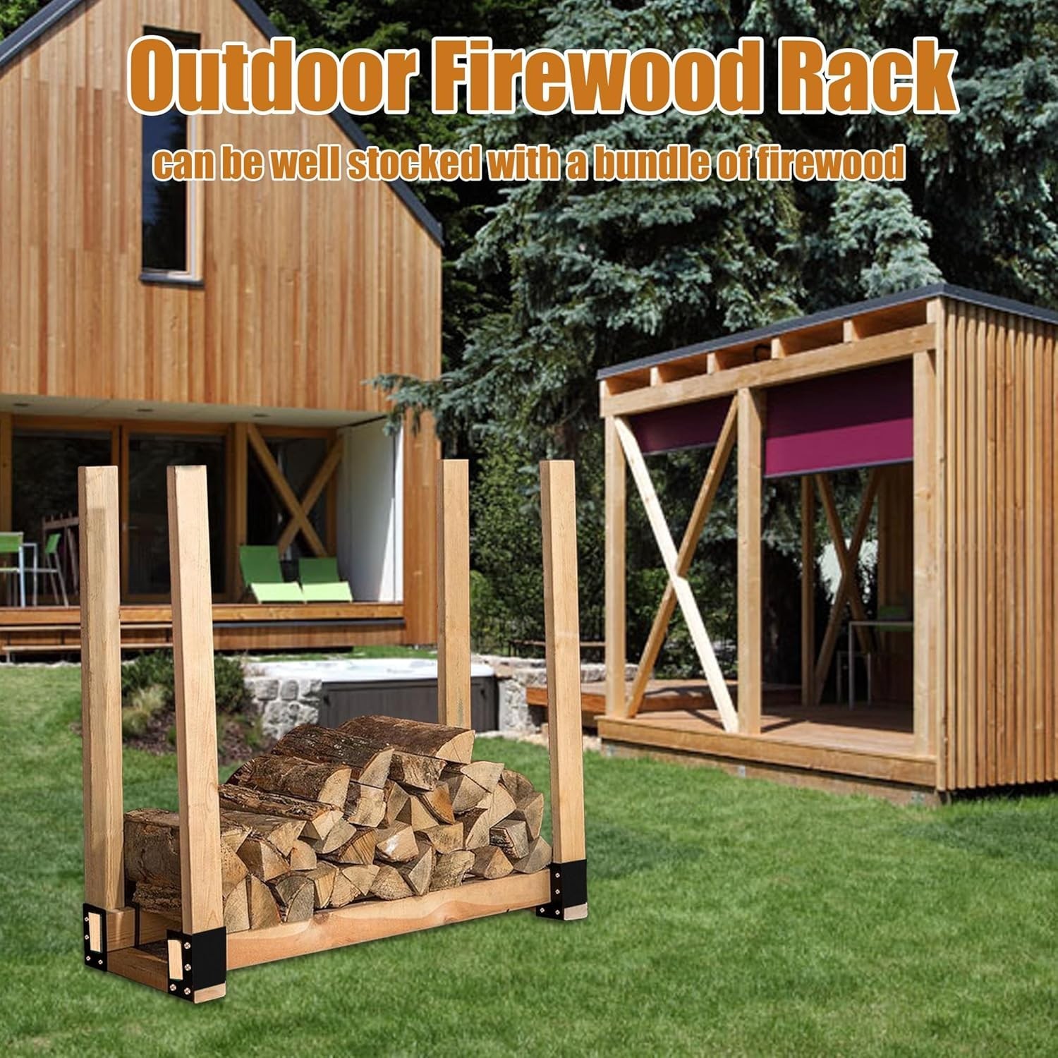 4 Pack Firewood Log Storage Rack Bracket,Indoor Outdoor Adjustable Heavy Duty