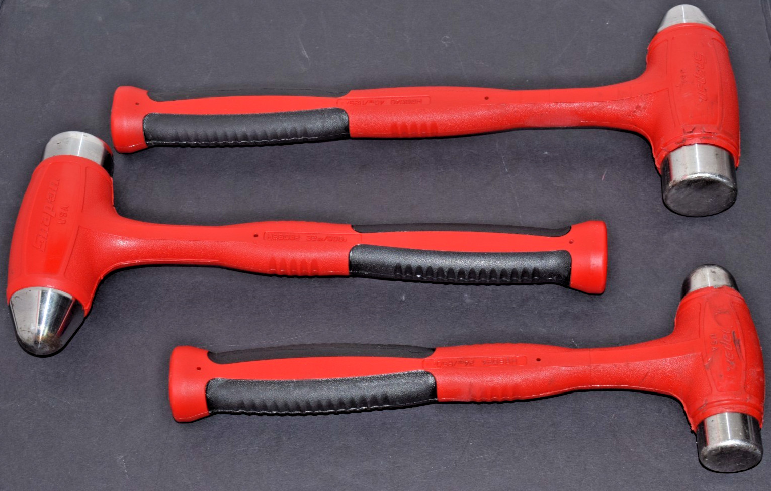 Snap-On RED 3pc Ball Peen Soft Grip 24 32 40oz Steel Face Dead Blow Hammer Set