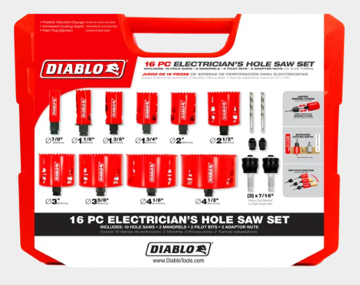 Diablo DHS16SEL 16 Piece Electrician's Bi‑Metal Hole Saw Set-NEW