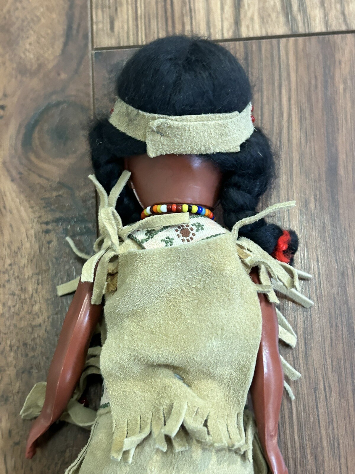 Vintage Native American Indian Sleepy Eye Doll Plastic W/ Leather Clothes Beads