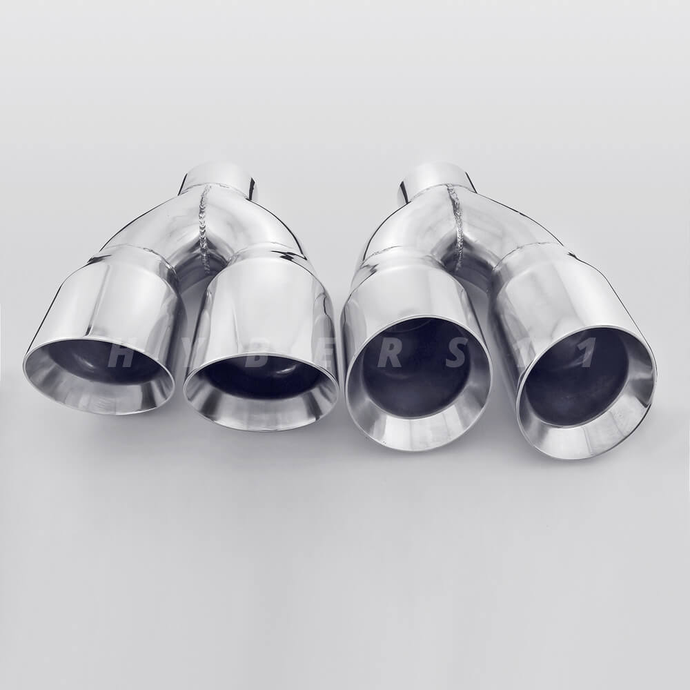 3" inlet QUAD 4" Staggered Out Dual Wall Exhaust Tips for Ford Mustang GT 5.0 V8