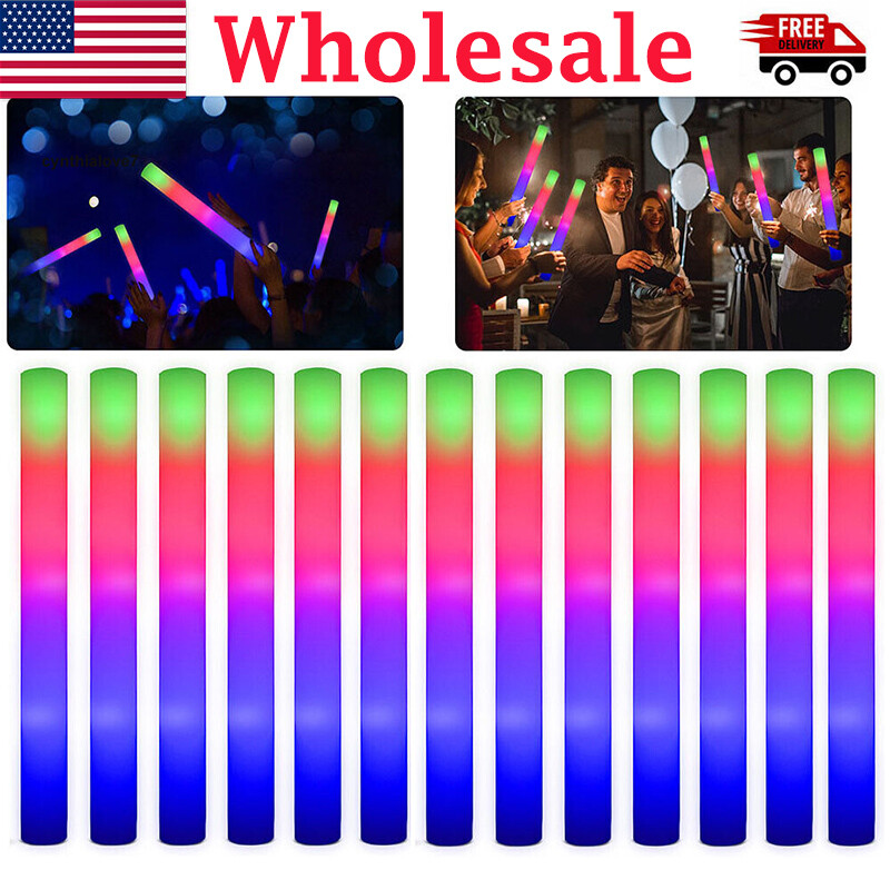 24~120PCS LED DJ Flashing Glow Stick Wands Rally Rave Light Up Foam Sticks